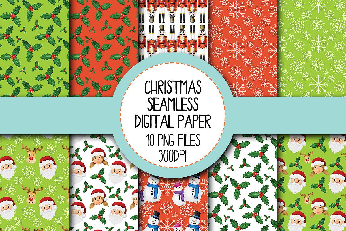Watercolor Christmas Seamless Digital Papers Set 3 example image 1