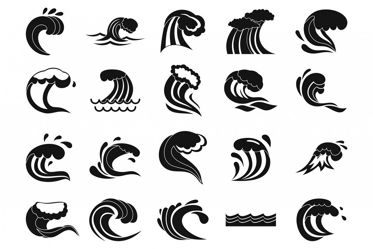 Wave icon set, simple style example image 1