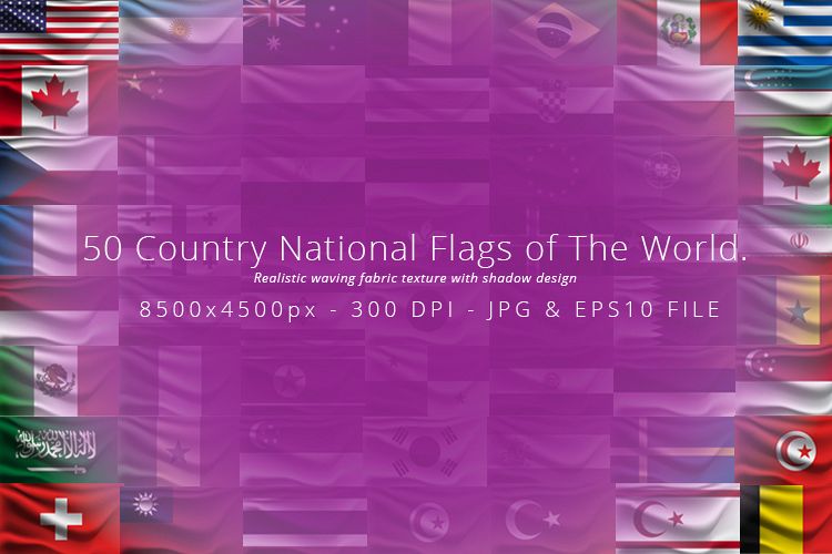 Realistic waving 50 Country National Flags of The World. example image 1