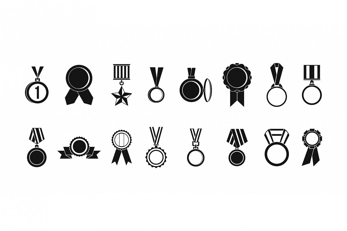 Medal icon set, simple style example image 1