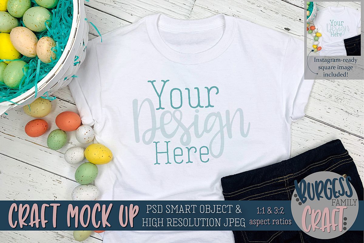 Easter kids white t-shirt Craft mock up |PSD & JPEG example image 1