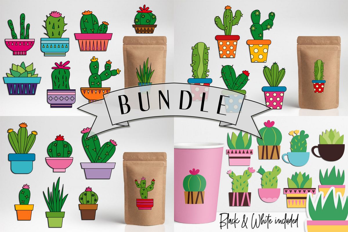 Succulent cactus clip art illustrations bundle example image 1