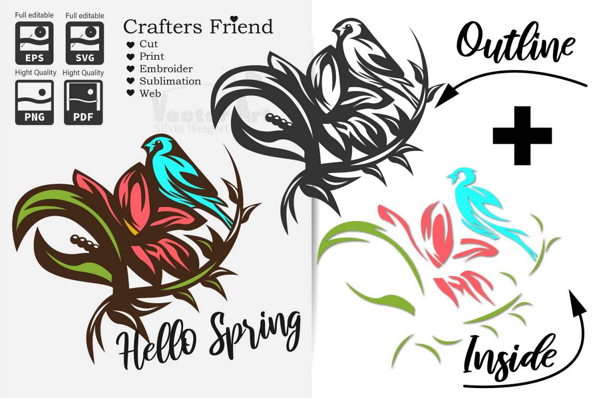 Flower with Bird - Print and Cut example image 1