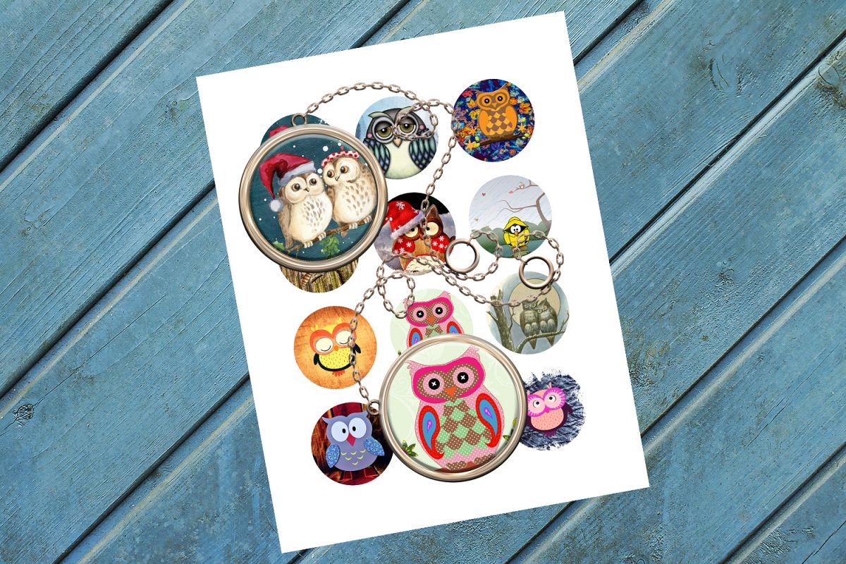 Owls,Circle Bottle Cap,Pendants,Bird,Collage Art,50OFF,SALE example image 1
