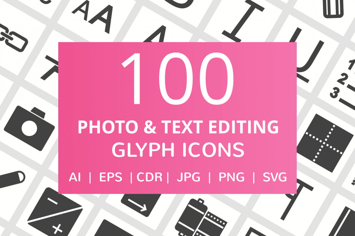 100 Photo & Text Editing Glyph Icons example image 1