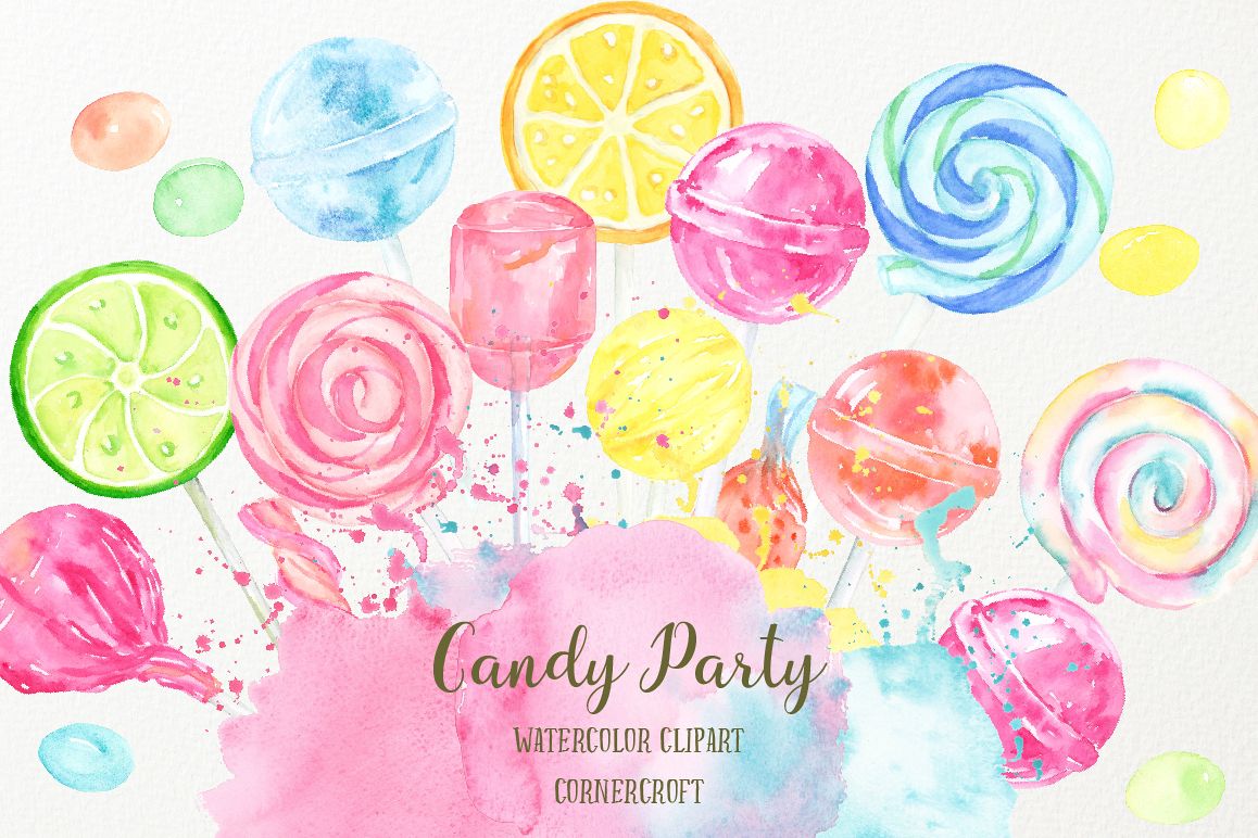 Watercolor Candy Party Clip Art example image 1