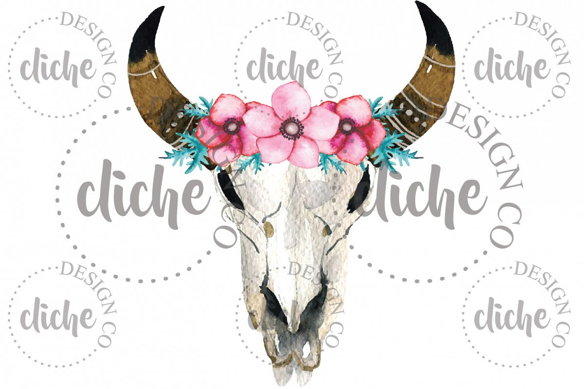 Rustic Floral Skull Sublimation Design example image 1