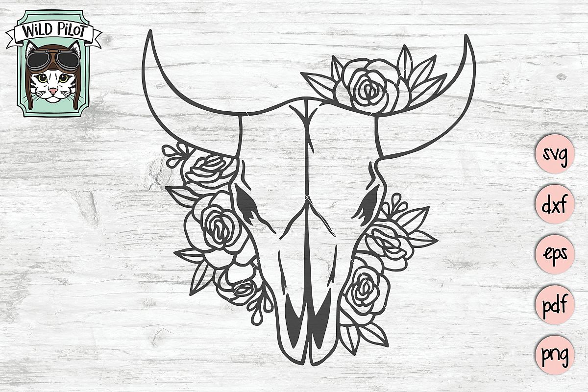 Cow Skull svg file, Cow Skull cut file, Cow Skull Flowers example image 1