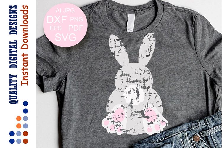 Easter sign svg Bunny clipart Grunge example image 1
