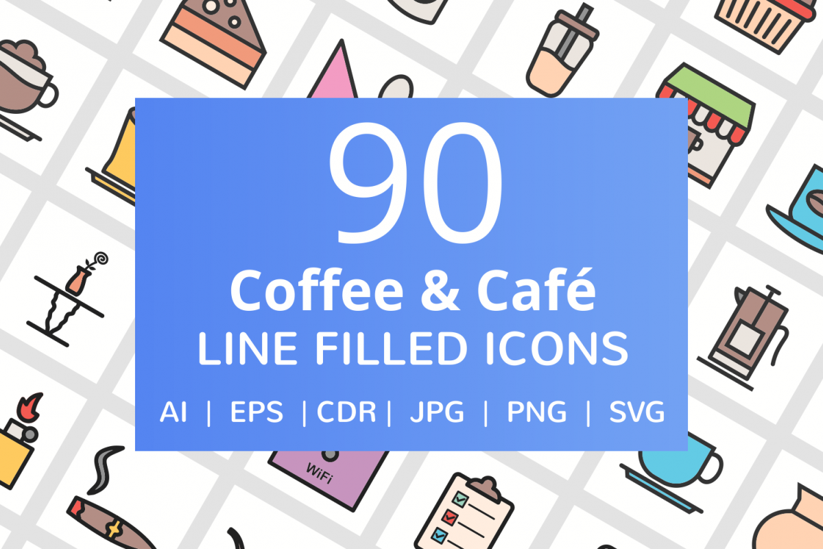 90 Coffee & Cafe Filled Line Icons example image 1