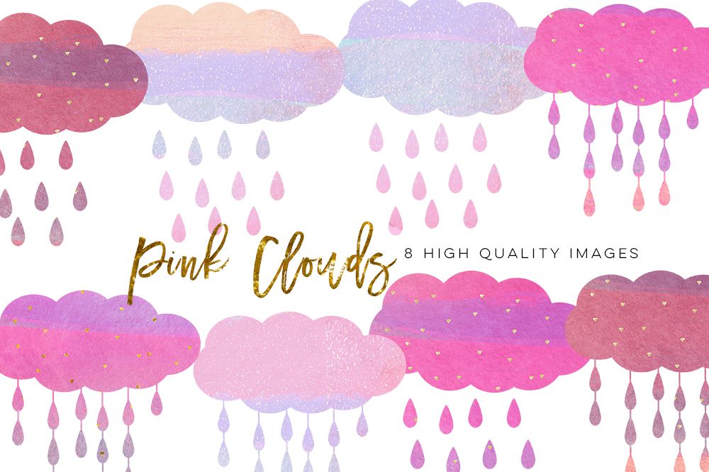 pink clouds clip art, nursery decor, brush cloud clip art, Watercolor Brush Stroke Pastel Pink, Gold pink clip art, sticker planner paper example image 1