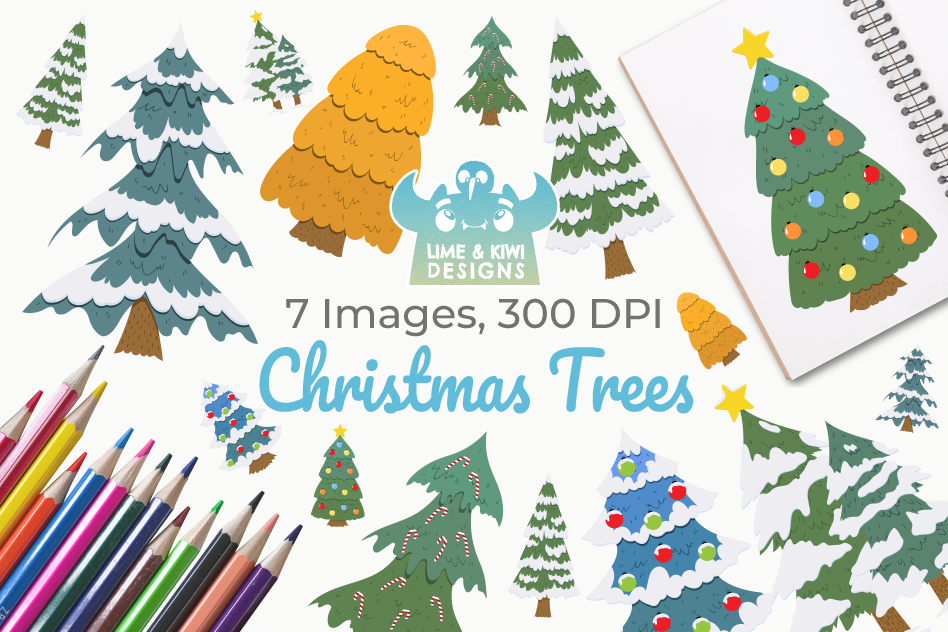 Christmas Trees Clipart, Instant Download Vector Art example image 1