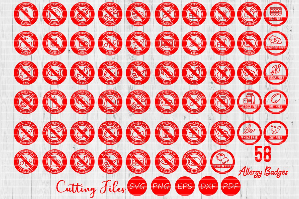 58 Allergy Badges Super Bundle | SVG Cut files | example image 1