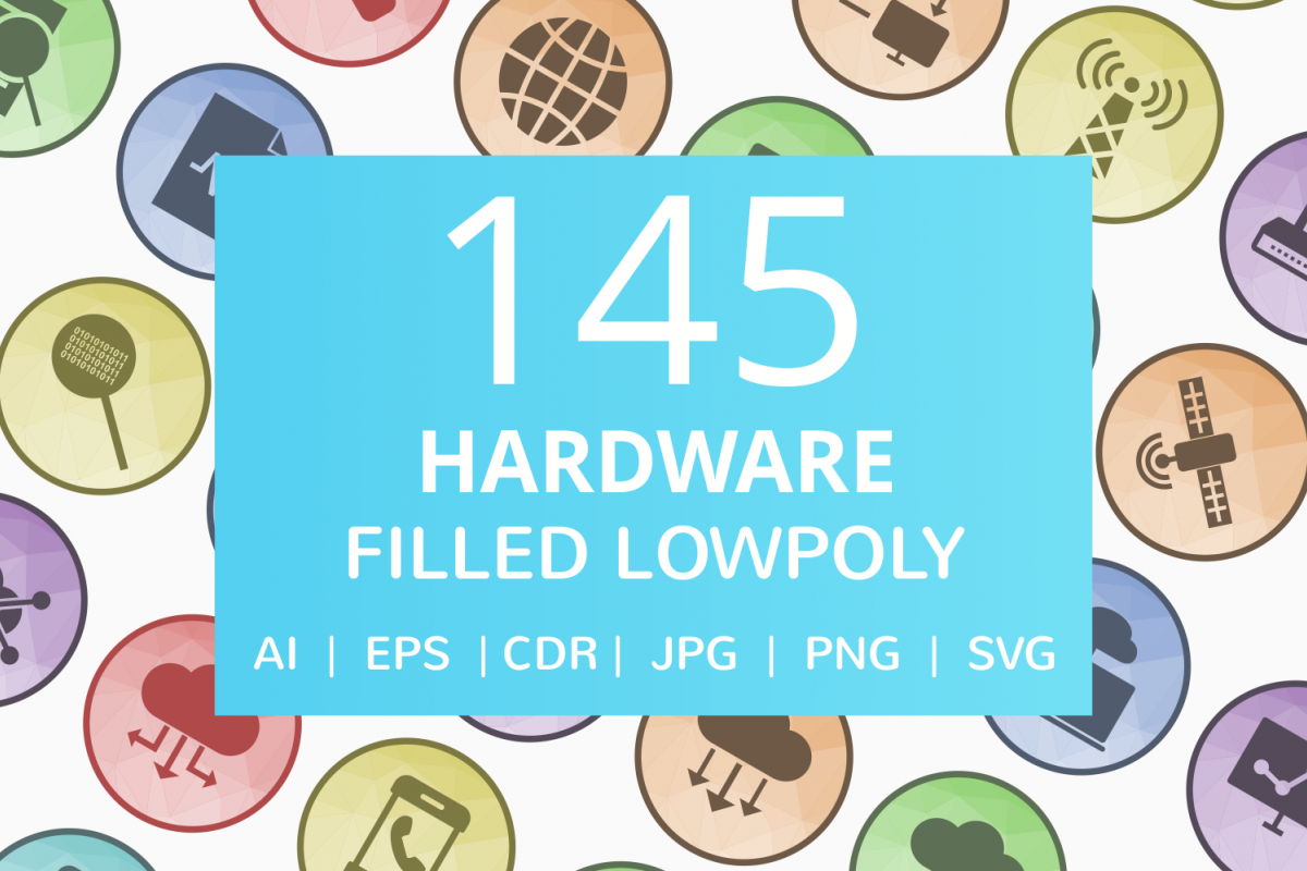 145 Hardware Filled Low Poly Icons example image 1