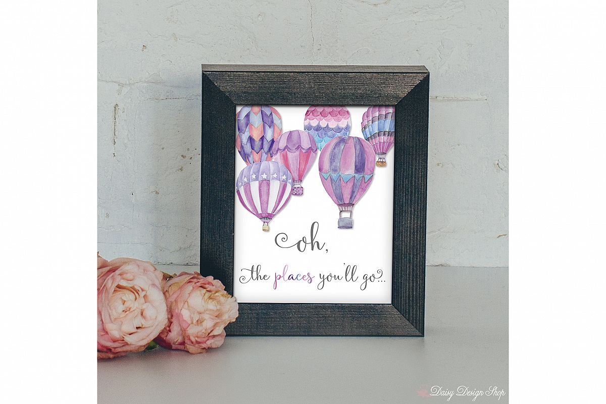 Art Print - Watercolor Hot Air Balloons in Two Color Schemes - Nursery or Home 8x10 Printable example image 1