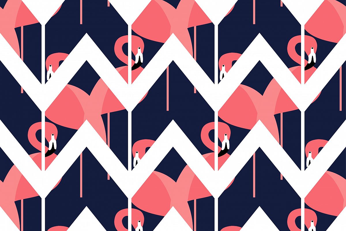 Seamless vector background with pattern of Pink Flamingos. example image 1