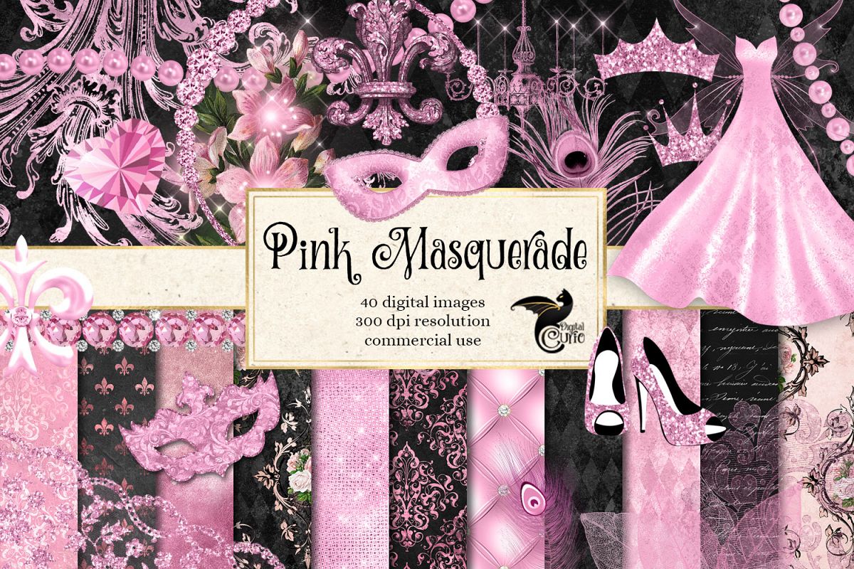Pink Masquerade Digital Scrapbooking Kit example image 1