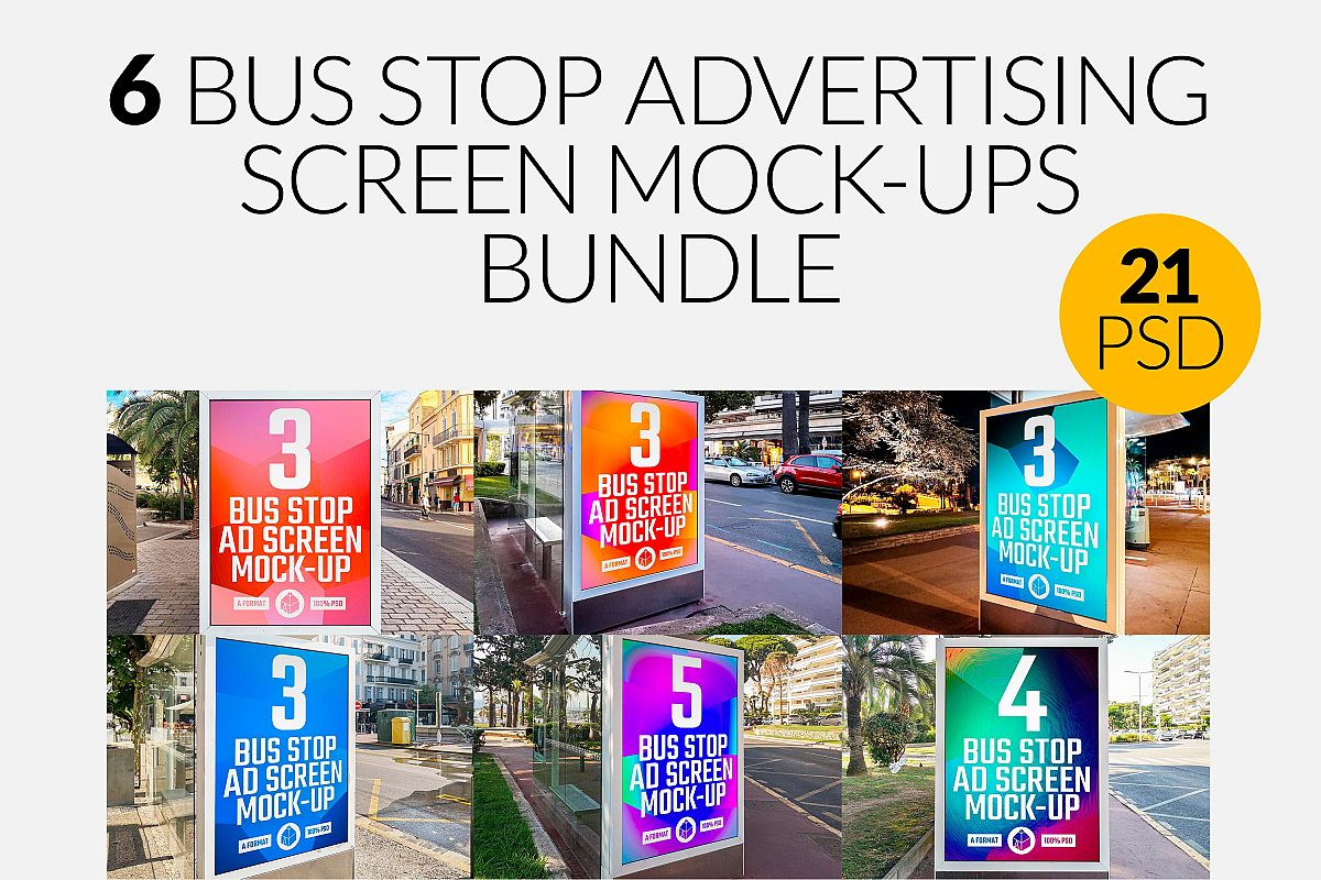 Bus Stop Advertising Screen Mock-Ups Bundle / 21 PSD example image 1