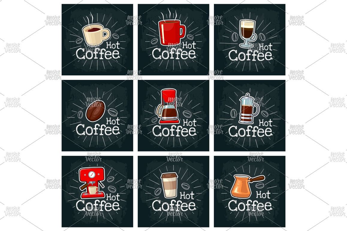 Set coffee. Vector color flat icon on the black chalkboard example image 1
