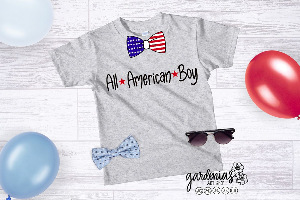 All American Boy SVG | Flag Bowtie | Boy's 4th of July example image 1
