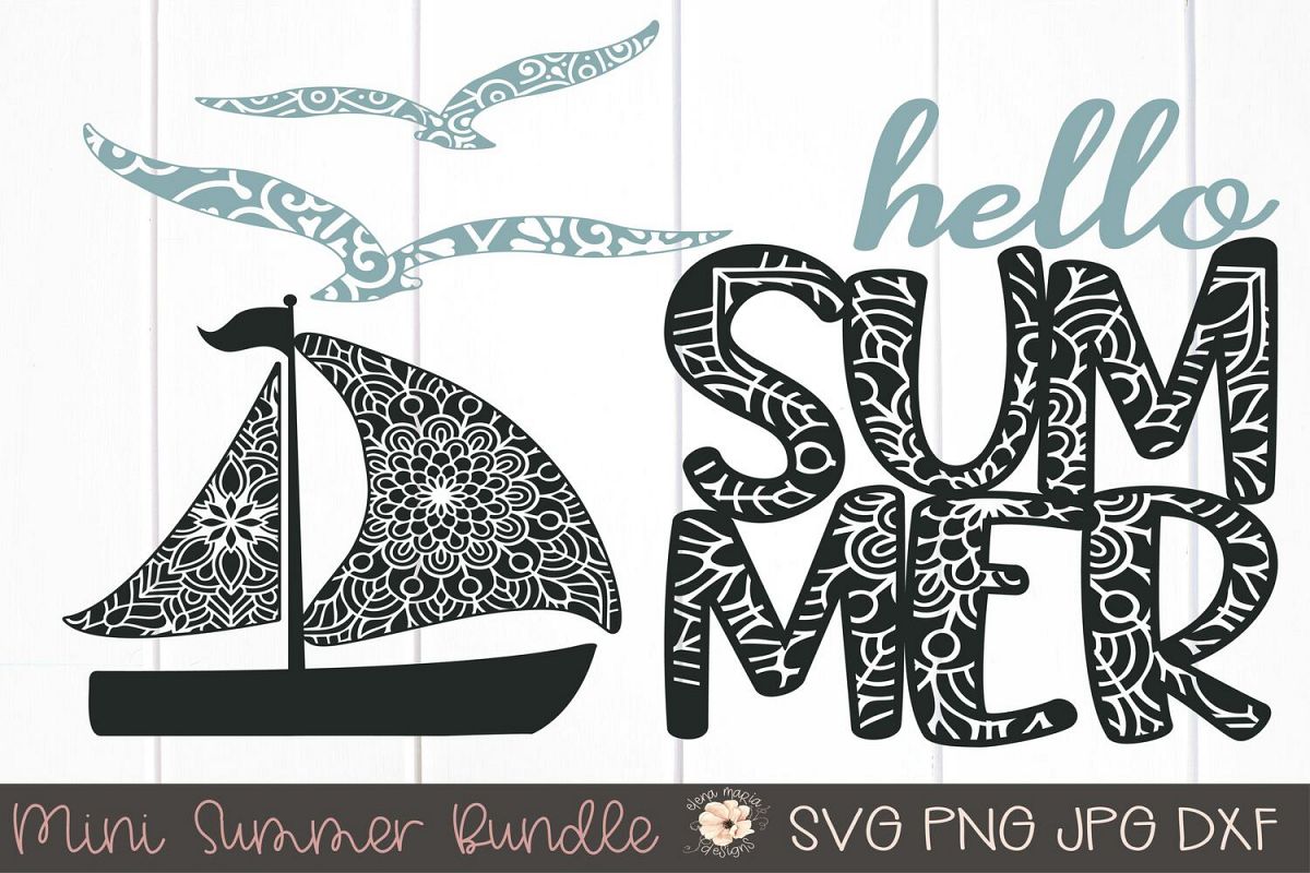 Summer Mini Bundle Mandala Svg | Boat Seagulls Zentangle example image 1