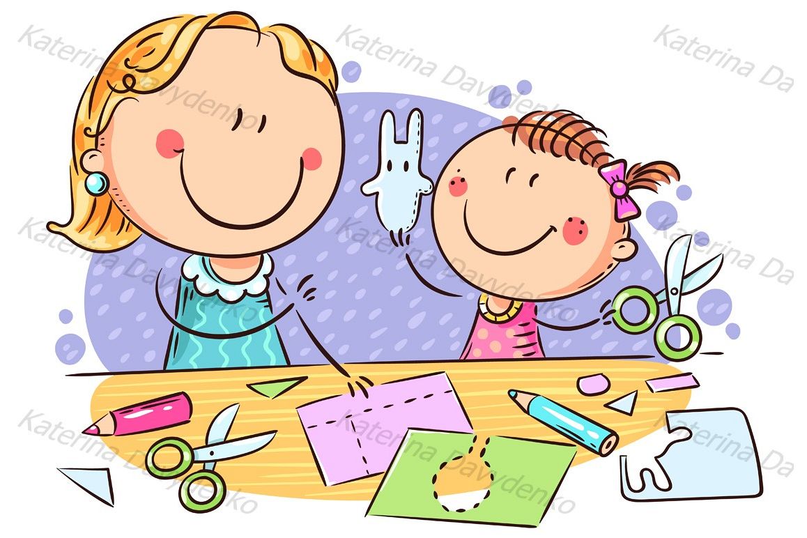 Mother or teacher and a little girl enjoy crafting together example image 1