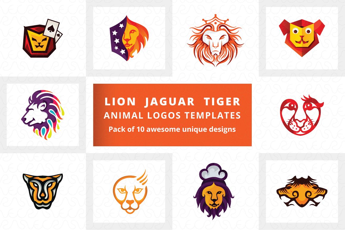 Lion Jaguar Tiger Animal Logo Templates Pack of 10 example image 1