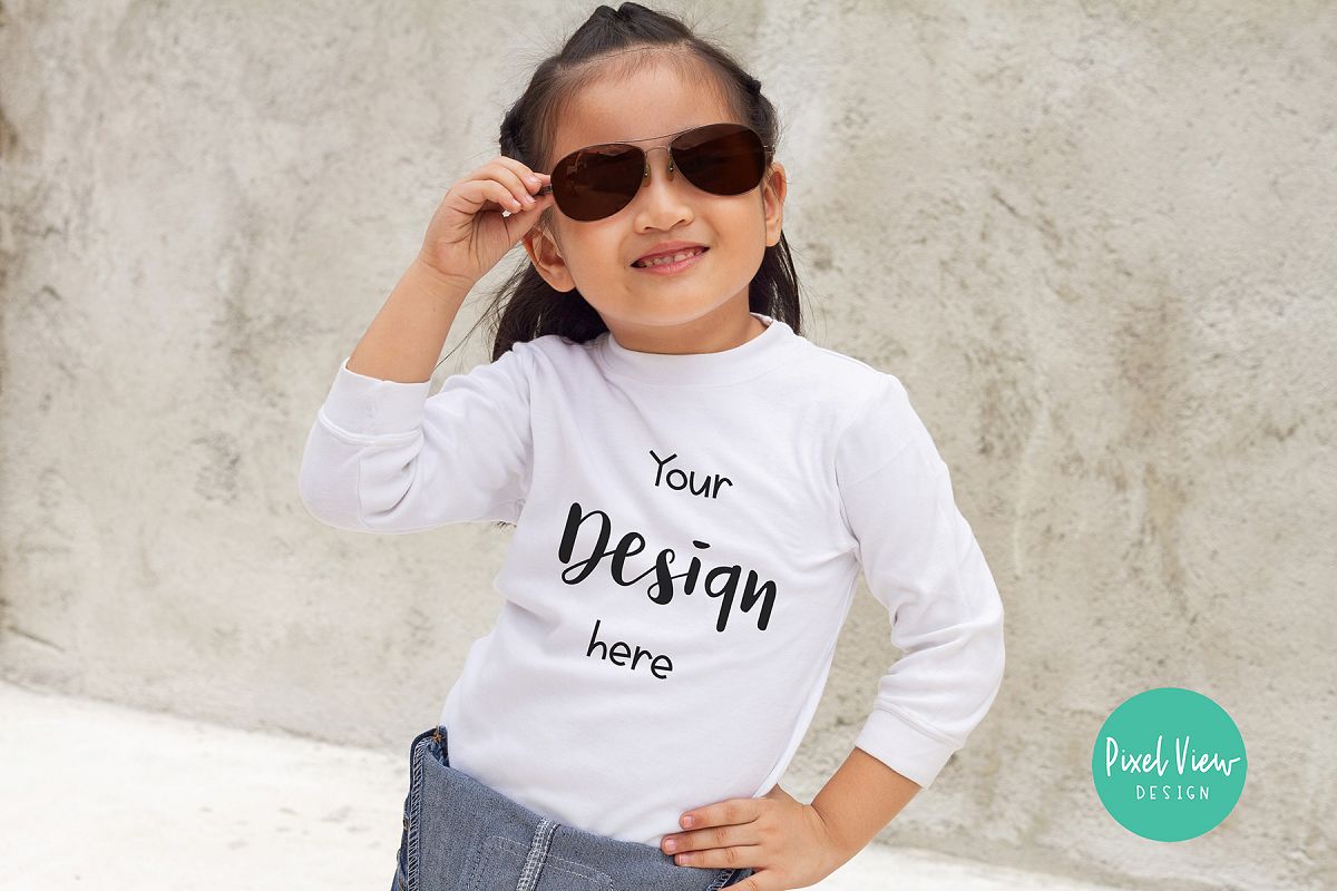 3/4 White shirt Mock-up for Girls example image 1