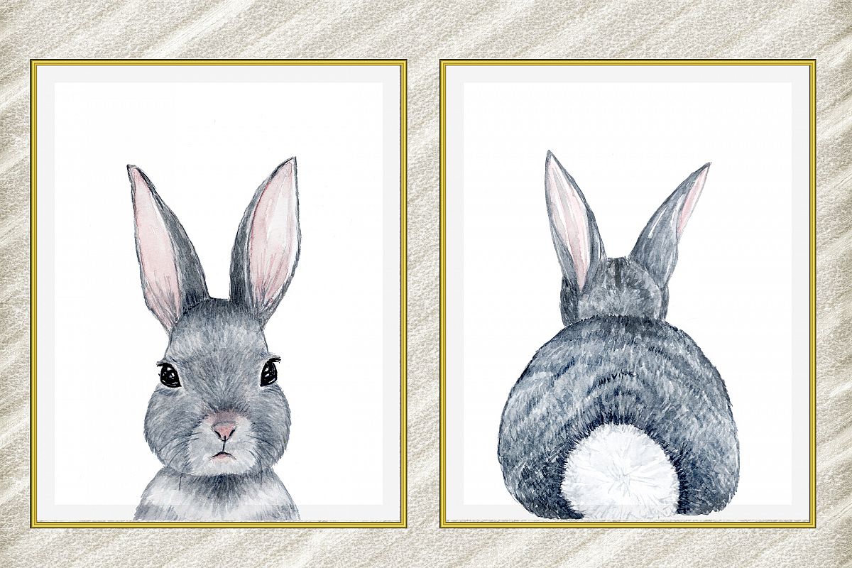 Cute Bunny digital print,Rabbit Tail Print,Watercolor Bunny example image 1