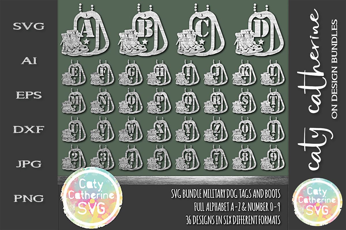 Military Bundle Dog Tags And Boots Full Alphabet Number Set example image 1