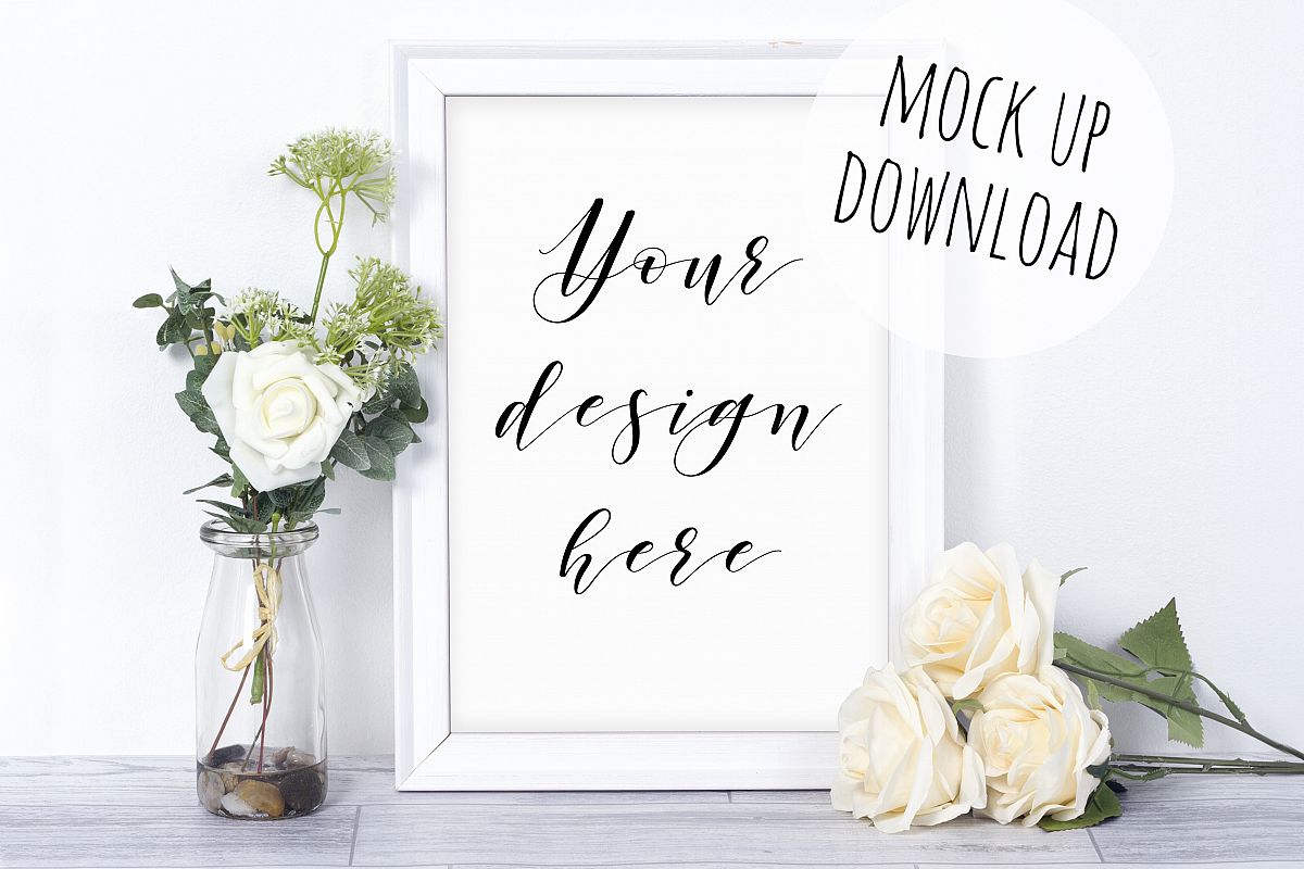 White Frame Mockup Photo With Flowers example image 1