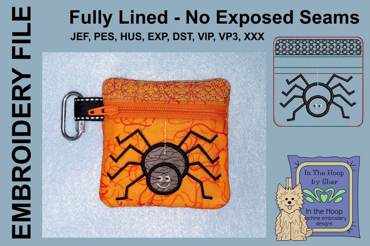 Spider Mini Zipper Bag / Fully Lined, 4X4 HOOP example image 1