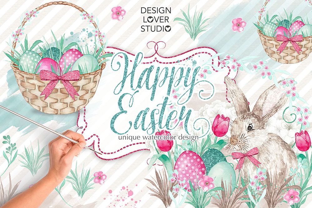 Watercolor Happy easter design example image 1