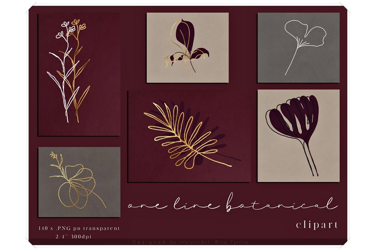 One Line Floral Clipart - Linear Art example image 1