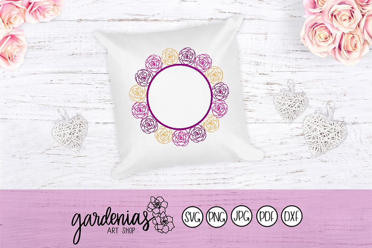 Rose Flower Wreath SVG | Rose Flower Frame | Rose Cut File example image 1
