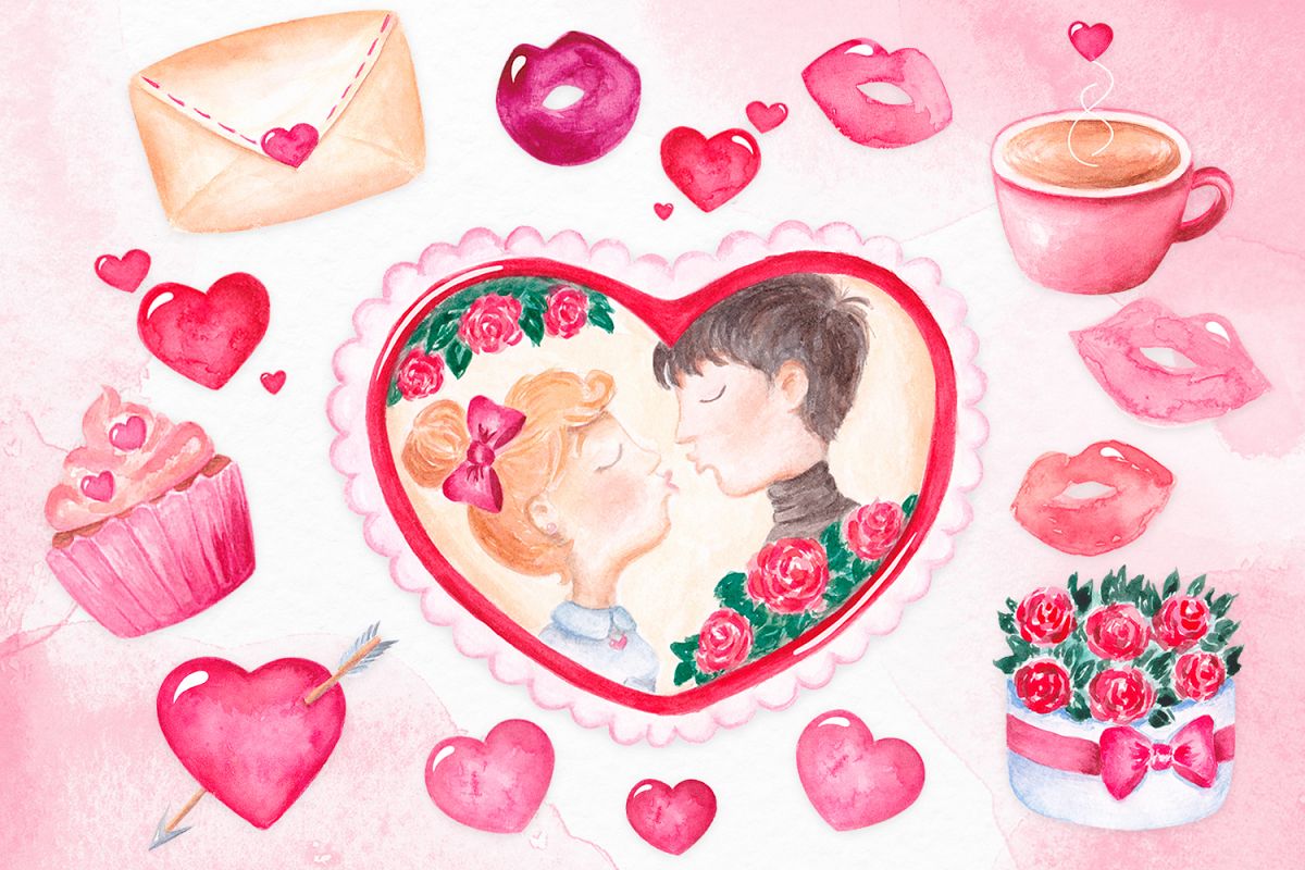 Valentine's day clipart Watercolor Love clipart Heart frame example image 1