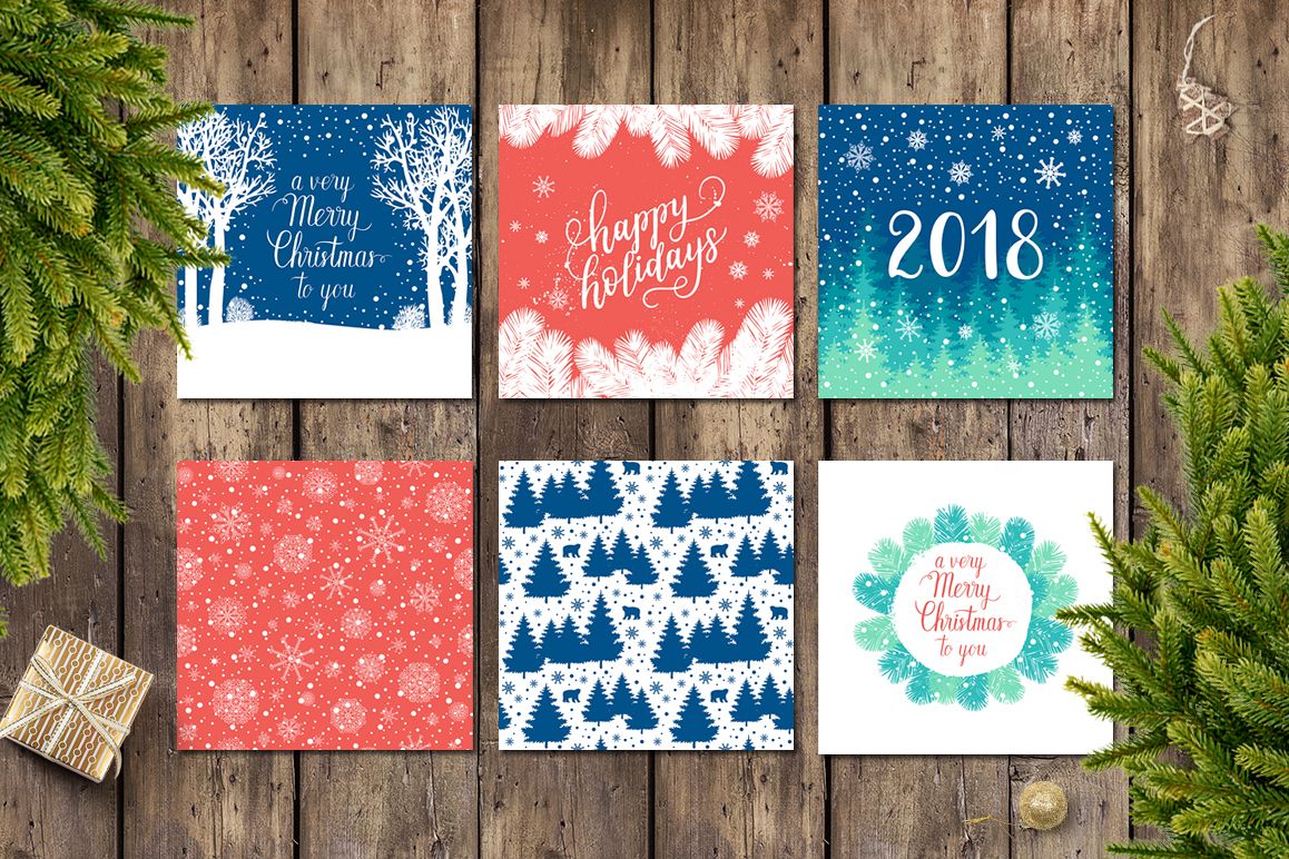 12 Holiday cards + 12 patterns example image 1