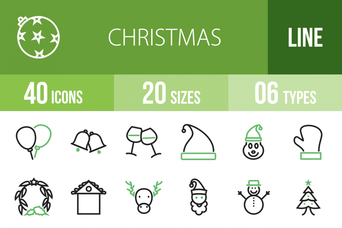 40 Christmas Line Green & Black Icons example image 1