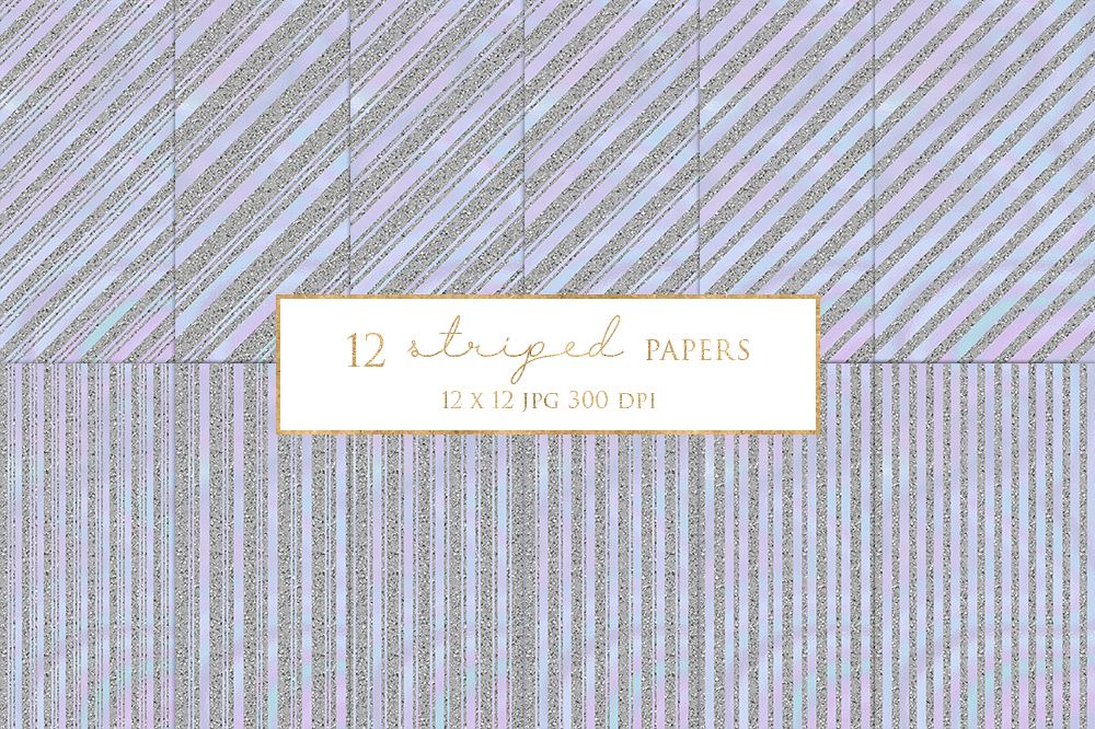 12 Silver Striped Digital Paper Pack example image 1