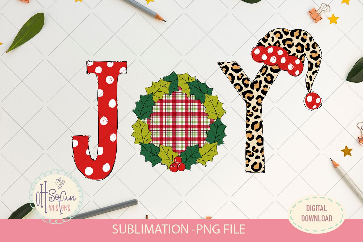 Joy christmas sublimation, chrismas doodle polka dot example image 1