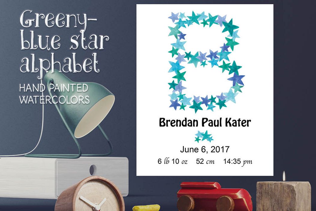 Greeny blue star alphabet + FREEBIE example image 1