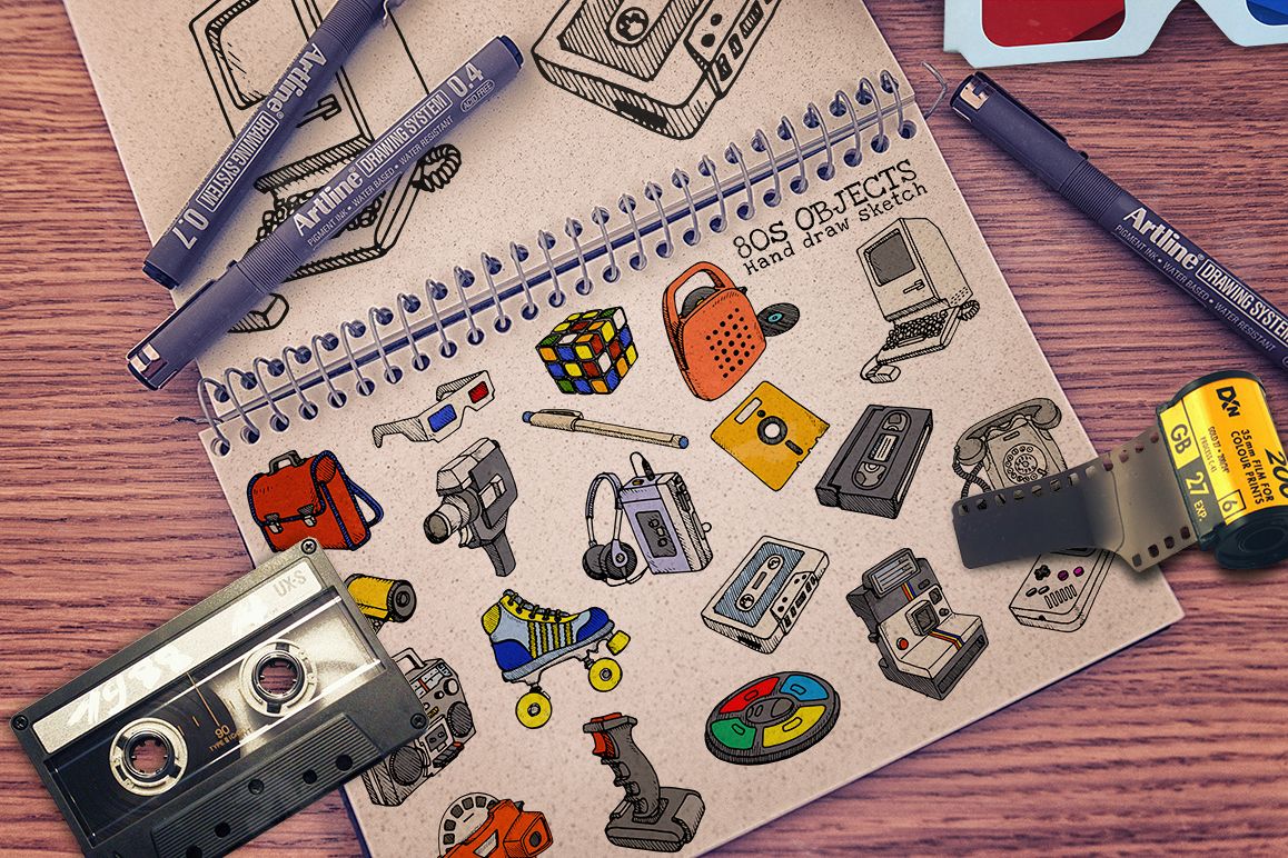 80s Objects hand draw vector example image 1
