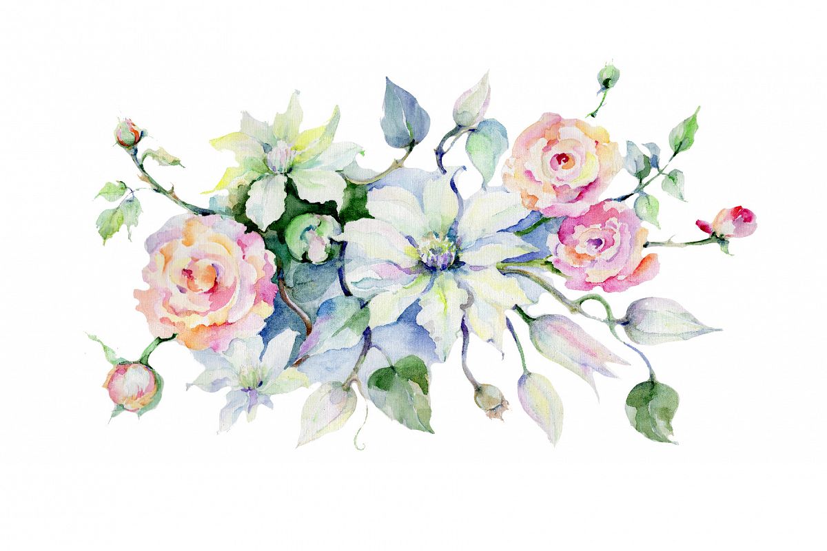 Download Celebration bouquet flowers PNG watercolor set (119795) | Illustrations | Design Bundles