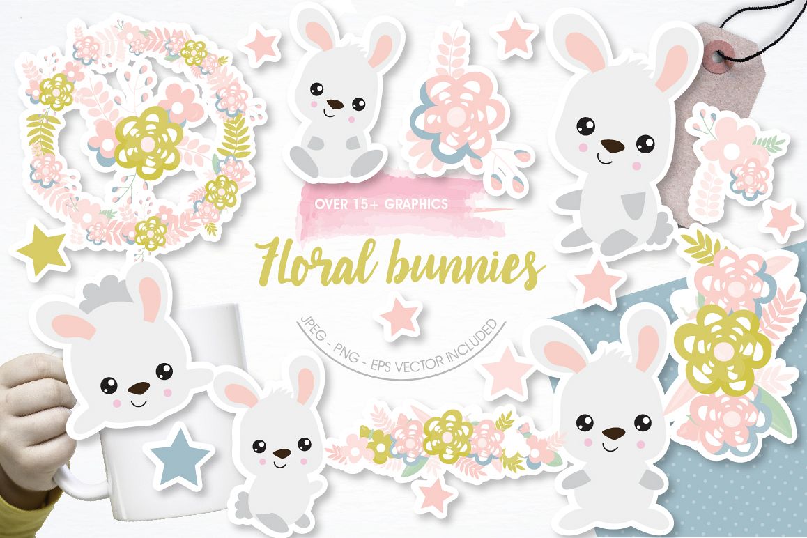 Floral Bunnies graphics and illustrations example image 1