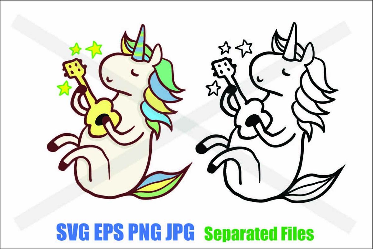 Unicorn playing ukulele- SVG EPS JPG PNG example image 1