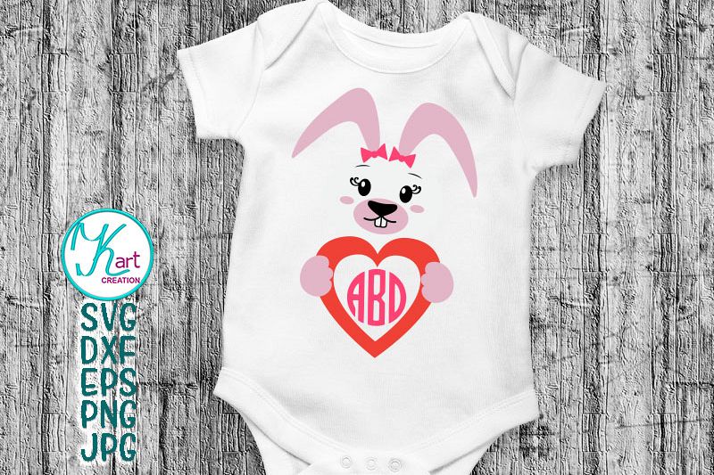Easter Bunny rabbit heart monogram boy girl to cut digitals example image 1