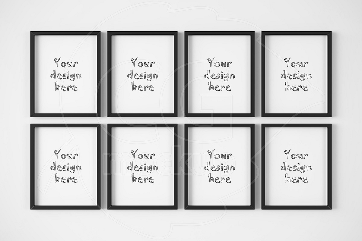 Set Of 8 Black Frames 8x10' Mockup