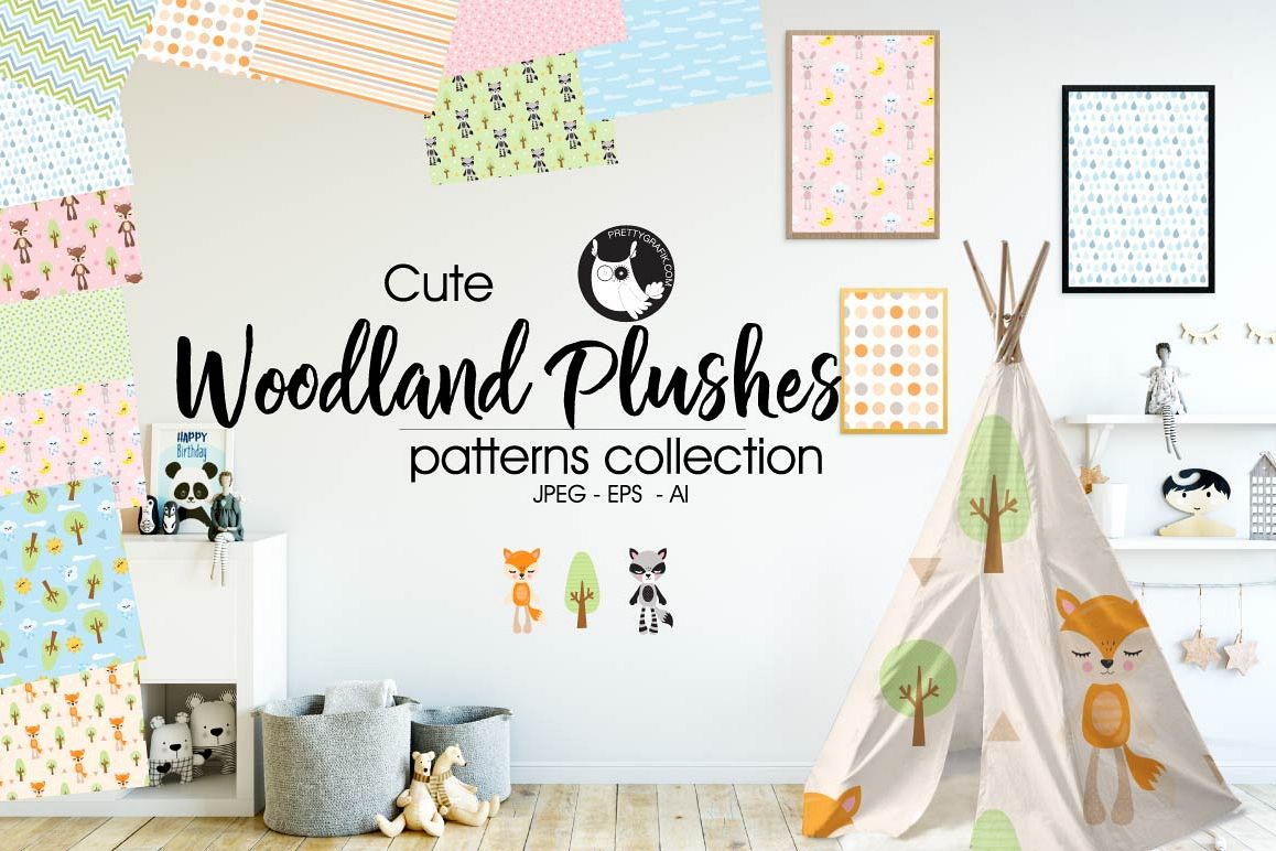 WOODLAND-PLUSHES, digital papers example image 1