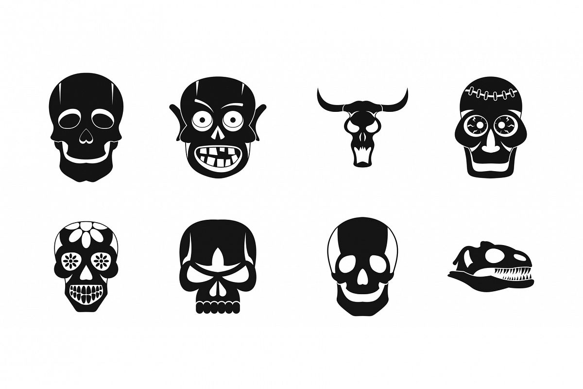 Skull icon set, simple style example image 1