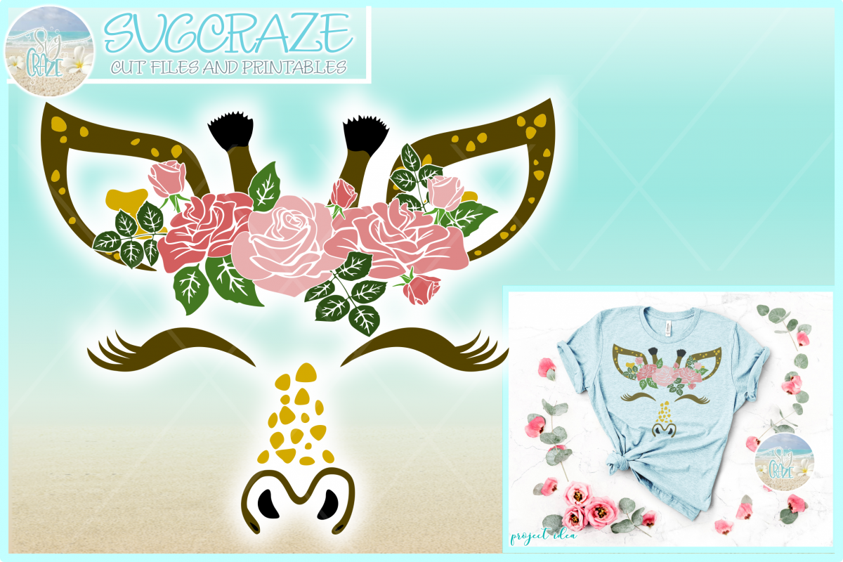 Giraffe Face with Roses Svg Dxf Eps Png Pdf Files example image 1